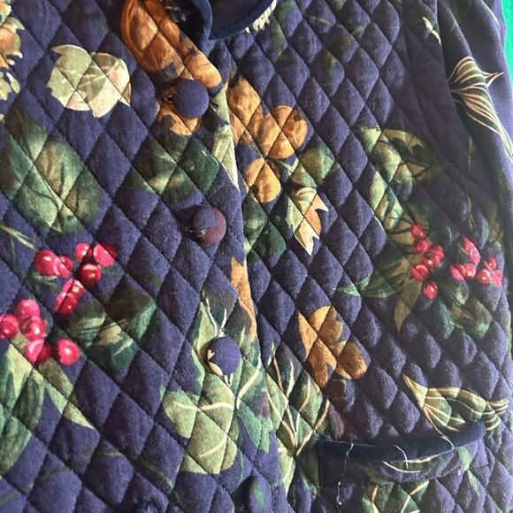 Vintage 90s Karin Stevens Blue Floral Quilted Jacket Dress Size 11/12 - Picture 11 of 16